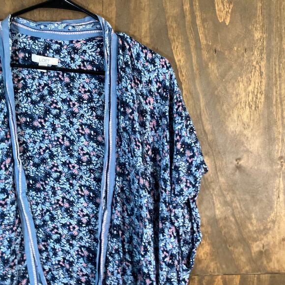 LOFT Womens Kimono Blue Pink Multicolor Floral Open Front Lightweight XS/S - Picture 5 of 11